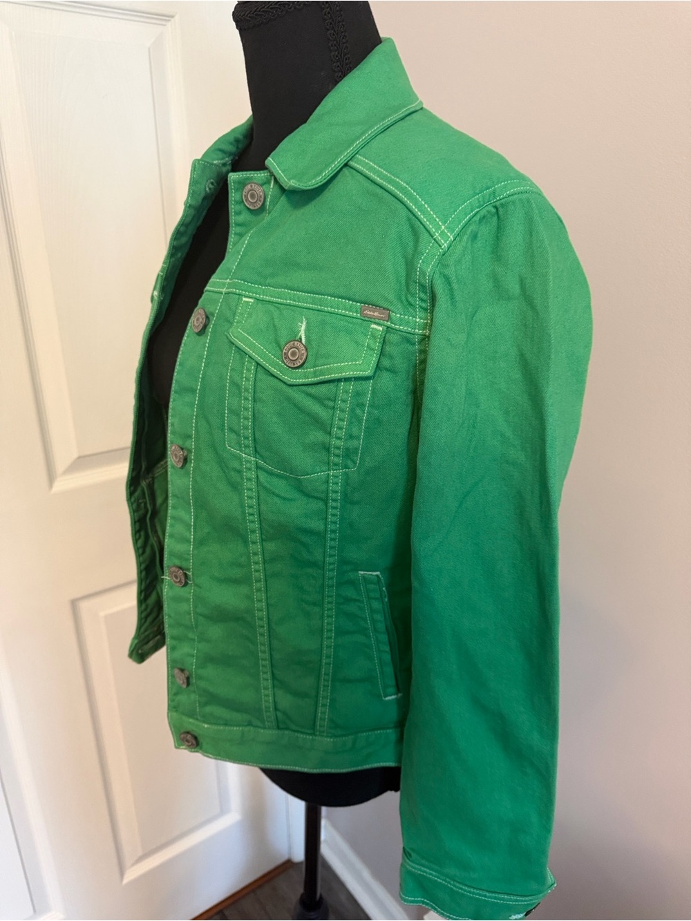 Eddie Bauer Green Denim Jacket - Button-Front Casual Jean Jacket - Picture 2 of 7